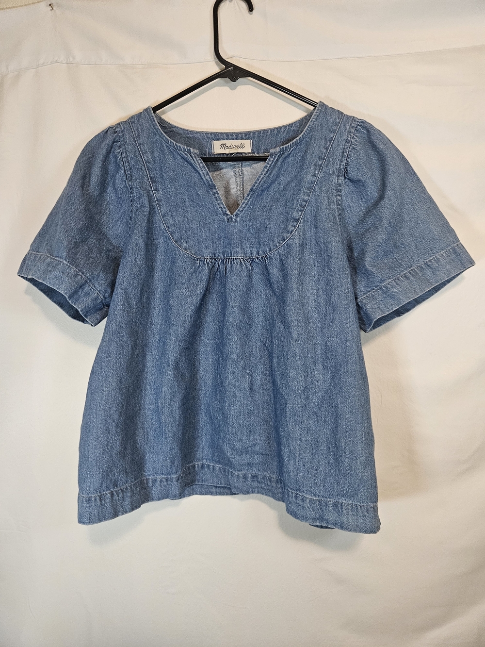 Madewell Light Blue Denim Short-Sleeve Peasant Top